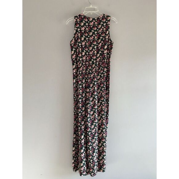 Vtg 90s Floral Romper Wide Leg Pants Jumpsuit Palazzo Crop V Neck Button Y2K 3/4 - Picture 6 of 15